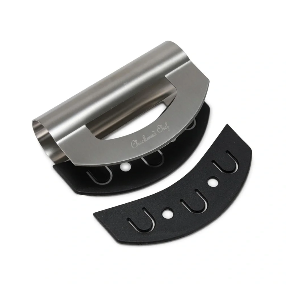 Checkered Chef Salad Chopper Tool, Mezzaluna Stainless Steel Vegetable‎ Rocker